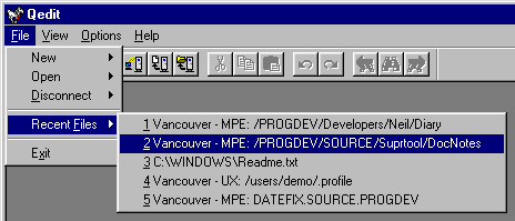 Accessing the Recent Files list in Qedit