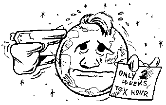 [cartoon: two weeks until X-hour]